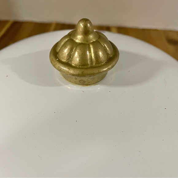 Tabletops Unlimited Vintage Enamel Pot Gold Trim Knob Handles Flower Design Dar - Picture 4 of 9